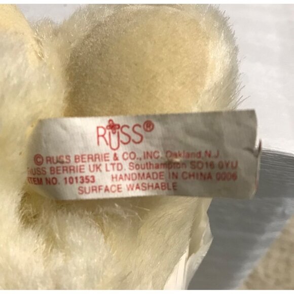 Russ Berrie Collectible Angel Bear Ornament 6" Plush Feathers with Harp White - Picture 7 of 8